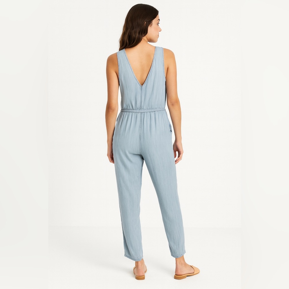 Altar’d State Chambray Tencel Jumpsuit Small Sleeveless Tie Waist - Picture 12 of 15